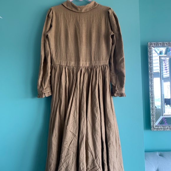 Brown Long Sleeved Linen Dress - Picture 6 of 6